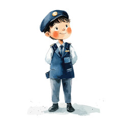 watercolor illustration of boy Flight Attendant clipart isolated