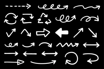 ベクターのペンの手書きの矢印セット 白