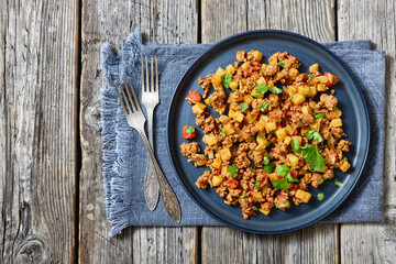 ground beef stew of potatoes and chopped tomatoes