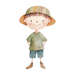 watercolor illustration of boy Forester clipart isolated © siti