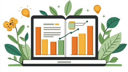 Sustainable financial report displaying ecological growth and responsible investment with nature elements and data driven insights