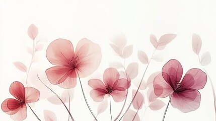 Watercolor painting of two pink flowers with leaves on a light background.