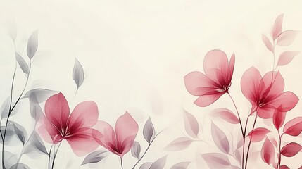 Watercolor painting of two pink flowers with leaves on a light background.