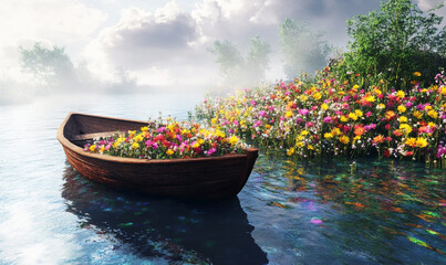 beauty of flower and a boat 