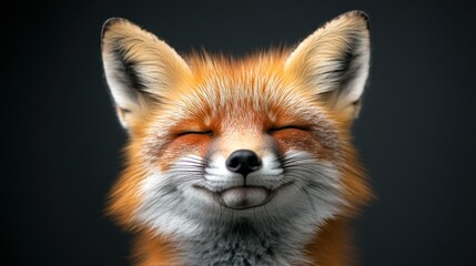 Obraz premium Smiling red fox portrait with soft focus background