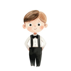 watercolor illustration of boy Hotel Manager clipart isolated