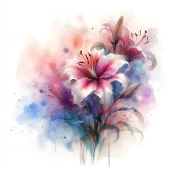 abstract beautiful watercolor splash lily flower painting