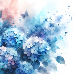 abstract beautiful watercolor painting of blue hydrangea 