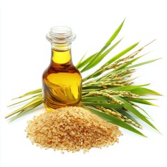 Rice oil and uncooked rice grains