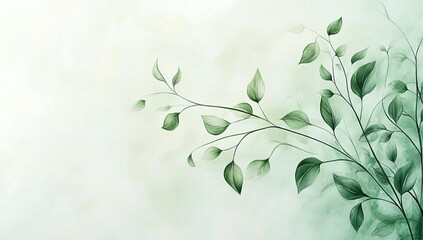 A digital art image of green branches and leaves against a soft pastel background.
