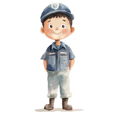 watercolor illustration of boy Immigration Officer clipart isolated