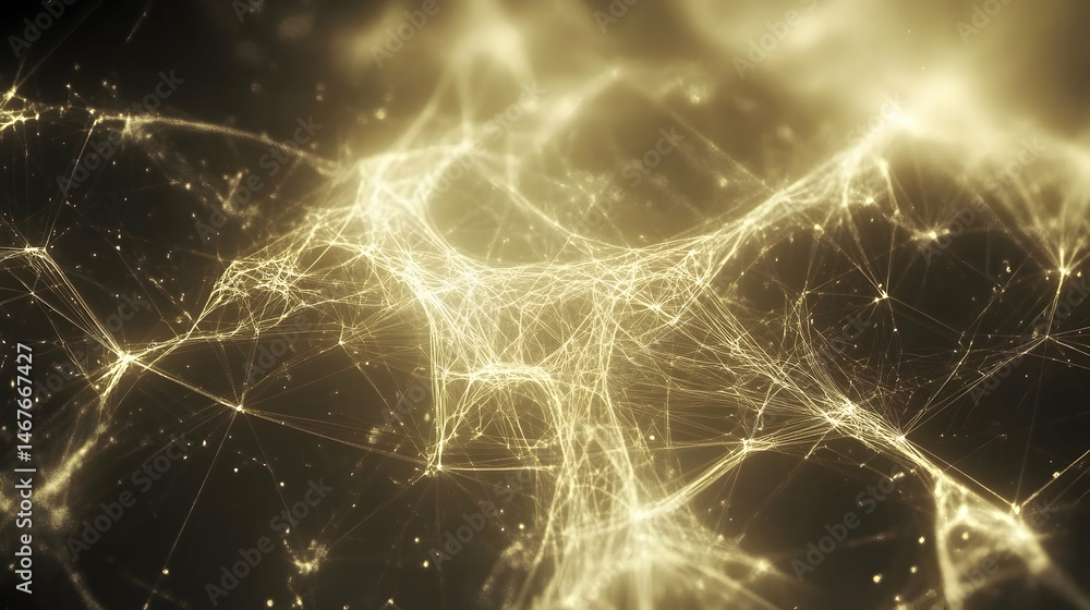 Aufkleber abstract technological mesh network with glowing nodes and golden connections