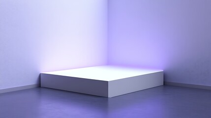 Lit white cube podium in corner