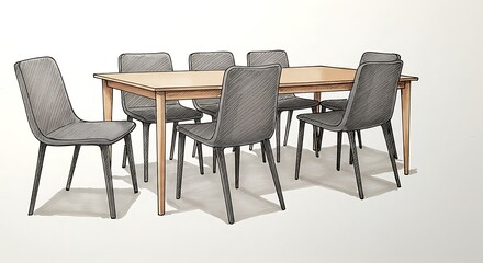 Dining Table and Chairs Illustration with Clean and Modern Design
