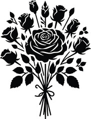 Beautiful rose bouquet vector silhouette illustration isolated on a white background