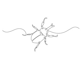 Rhinoceros beetle - insect animal single outline illustration. Continuous line art drawing of rhinoceros beetle. Editable stroke.