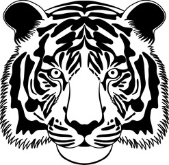 tiger head black and white vector illustration