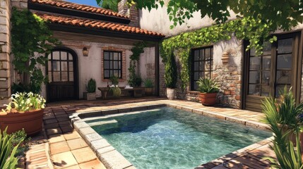 Fototapeta premium Rustic courtyard pool house