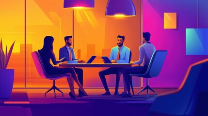 Fototapeta premium Business meeting at sunset in a modern office setting