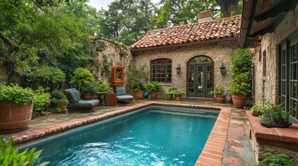 Fototapeta premium Rustic courtyard pool oasis