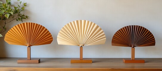 Decorative Paper Fans on Wooden Stands