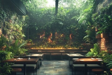 Fototapeta premium Lush indoor jungle restaurant