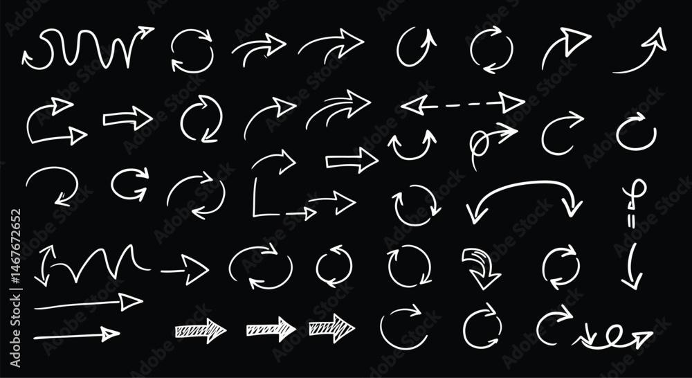 Aufkleber set of hand-drawn black arrows,collection of doodle arrows in various styles,assortment of sketchy b