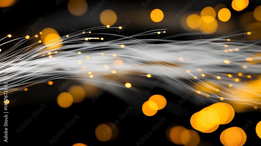 Poster abstract lines and light bokeh on black background
