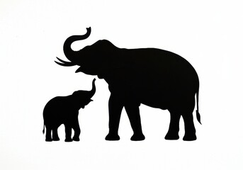 Fototapeta premium Silhouette of Mother Elephant and Baby Elephant: African Wildlife Animal Silhouette