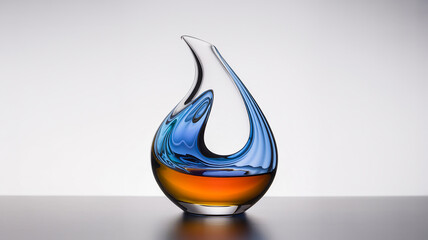 Teardrop Glass Sculpture with Blue and Amber Swirls