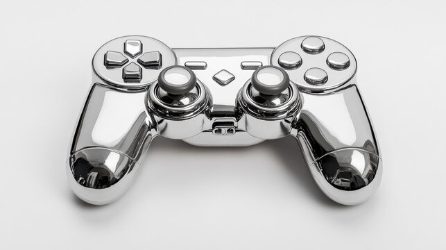 game controller made of chrome on a solid background. Clipping path included. Isolated on  white background