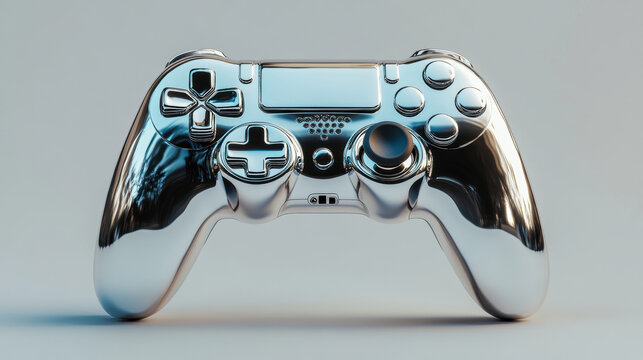 game controller made of chrome on a solid background 