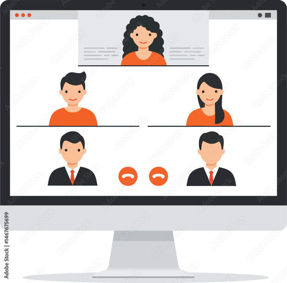 Poster online video conference on computer screen,virtual meeting with multiple participants,video call int