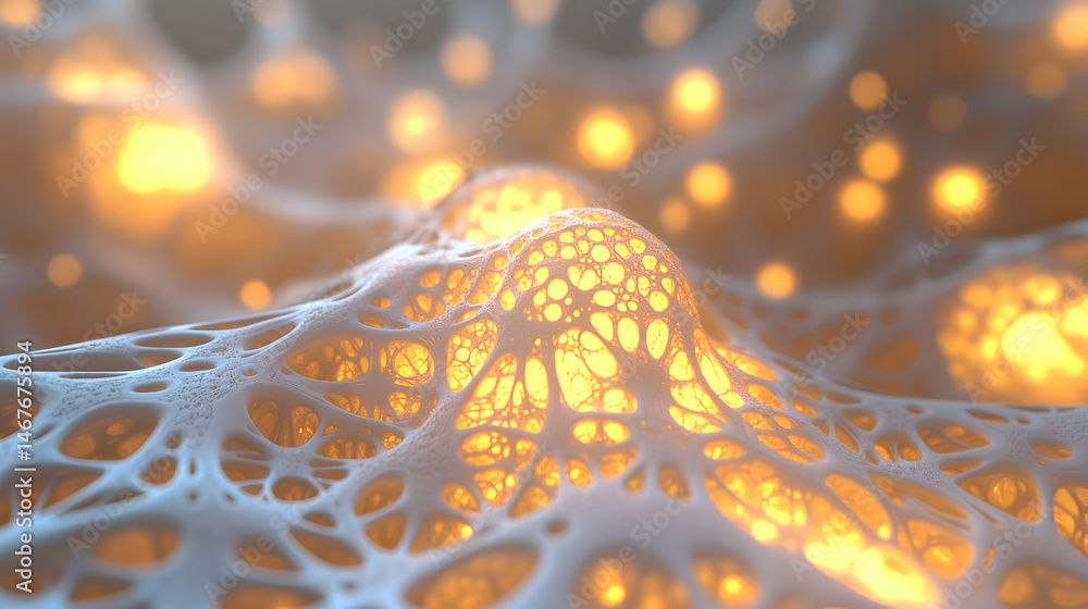 Poster abstract glowing interconnected network of bio luminescent structures
