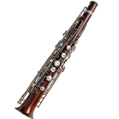 Obraz premium Bassoon displayed on a neutral background showcasing its intricate design and craftsmanship with metal keys and wooden body