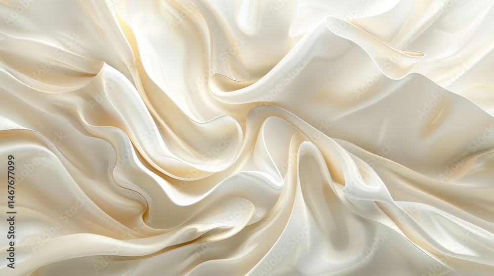 Poster abstract creamy white and beige flowing patterns. background image of fabric texture with white or c