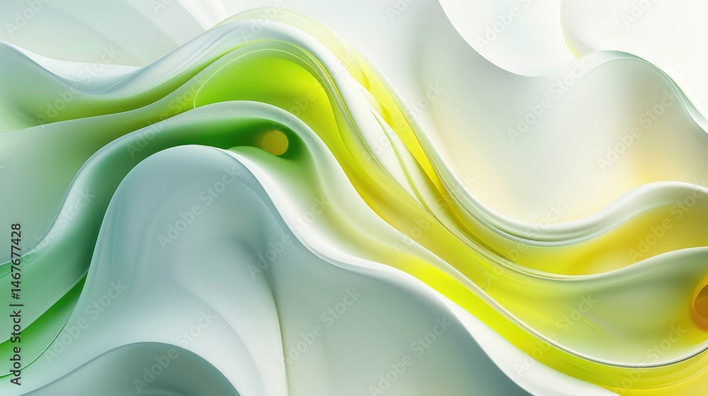 Poster abstract flowing fabric like waves in green and yellow tones. modern background design for art and p