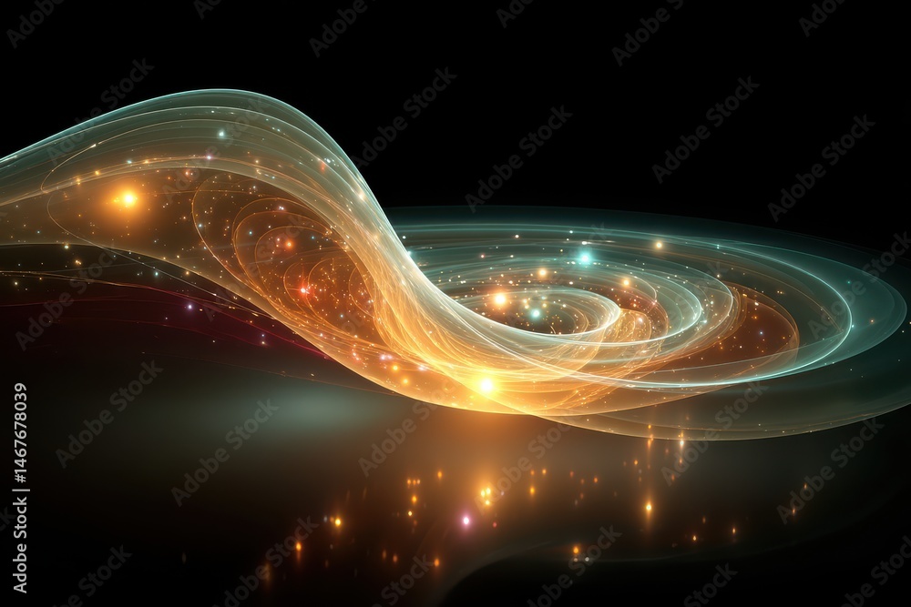 Poster ethereal glow of dark matter simulation with radiant waves and cosmic elements