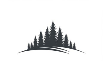 Fototapeta premium Silhouette of Pine Trees on a Hill, Dark Evergreen Forest Hill Silhouette Illustration