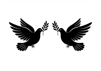 Two Doves Peace Symbol, Olive Branch, Black and White Illustration -  Dove Clipart, Peace Birds, Vector Graphic