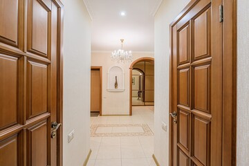 standard room interior apartment. room doors, renovation corridor lobby entrance hall