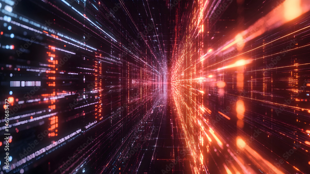Poster futuristic technology grid: a complex data stream visualization with digital codes
