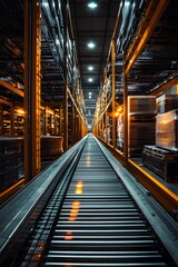 Fototapeta premium Work scenario of automated sorting area in logistics center