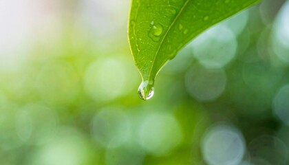 Fototapeta premium water drops on green leaf