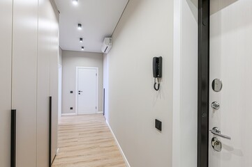 standard room interior apartment. room doors, renovation corridor lobby entrance hall