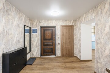 standard room interior apartment. room doors, renovation corridor lobby entrance hall