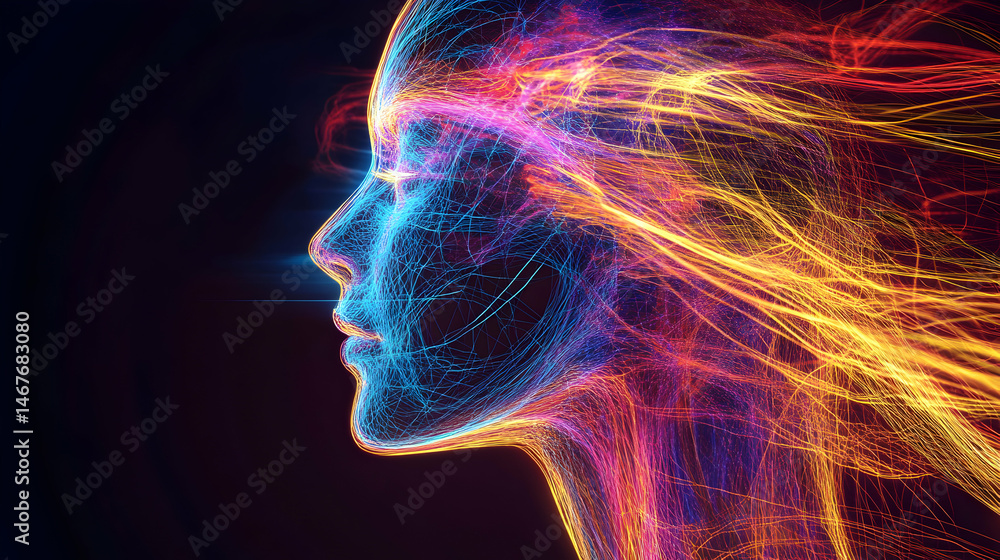Aufkleber abstract rendering of the human form depicted in vibrant flowing light streams