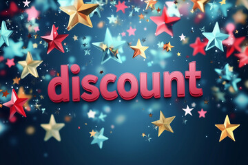 Festive Discount Promotion Design. Colorful starry theme with the word 'discount'. Ideal for sales and promotions in retail advertising.