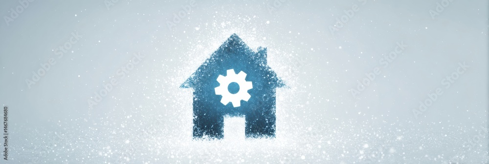 Aufkleber abstract house outline with gear icon representing home improvement and automation concepts in a whi