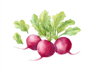 Three radishes are shown in a painting.
